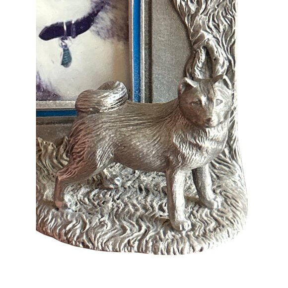 Vintage Rawcliffe Pewter Dog-Themed Picture Frame With Floral Design - Picture 2 of 6